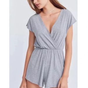 Grey rubbed v neck romper